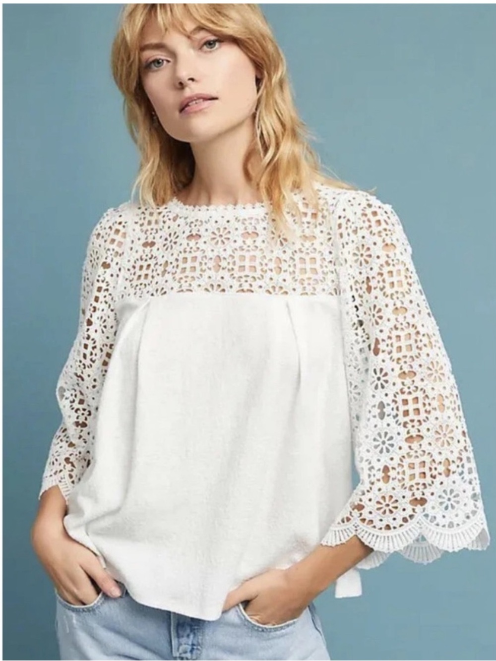 Anthropologie Erin&Ali marigold crochet lace top XS